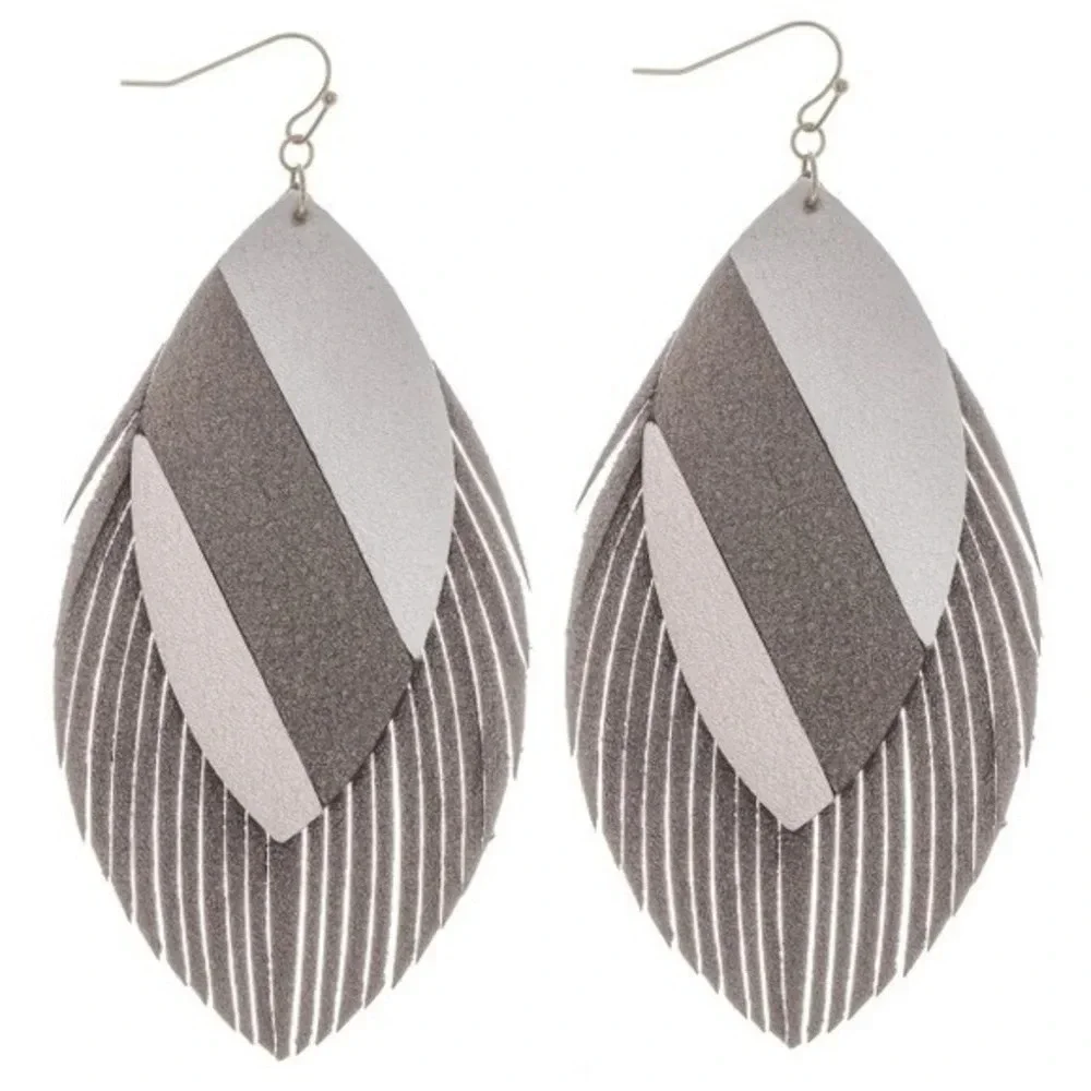 Faux Leather Feather Statement Earrings.